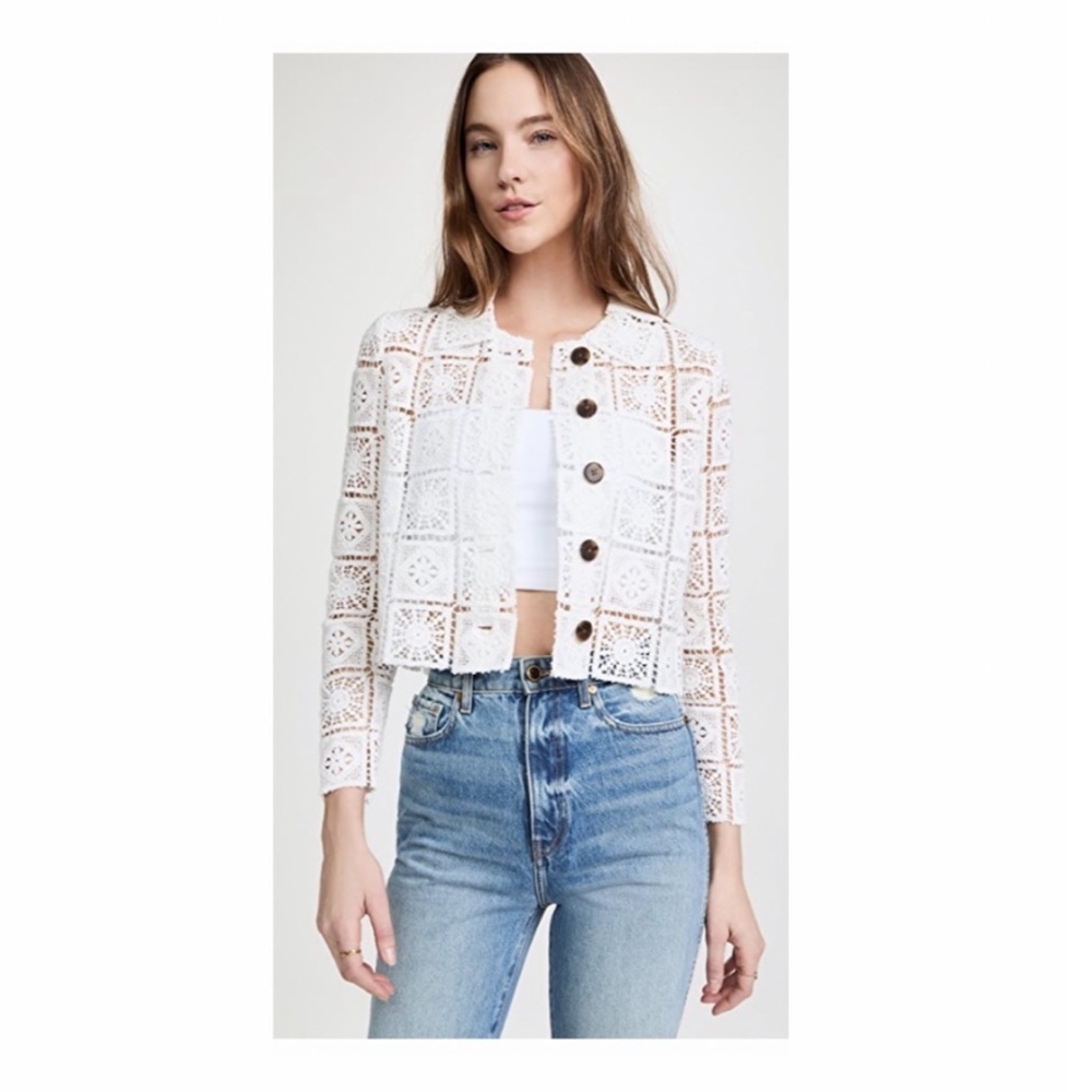 Rebecca Taylor Crop Lace Jacket in White.